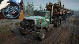 Ford LTL 9000 Hauls Triple Long Logs Through Ontario Mud Roads