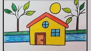 Easy landscape drawing for kids and beginners | House drawing for kids and toddlers