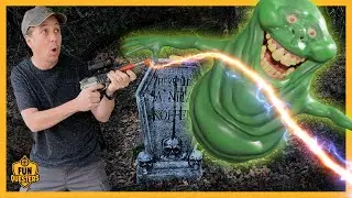 Ghostbusters Slimer Ghost Adventure with Aaron & LB the FunQuesters in Scary Haunted Forest!