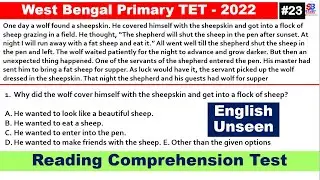 (Class #23) English Comprehension for West Bengal Primary TET 2022 Exam | Primary TET English Unseen