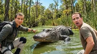 Bear Grylls takes on a WILD Alligator with an NFL Star - Running Wild