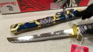 Японский нож Танто золотисто-синий, Gold Tanto Blue-Gold Scabbard, gold tsuba Art Gladius 147425