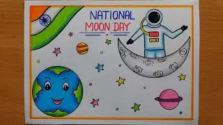 Moon day drawing| National Moon day Poster drawing| Chandra Dinam drawing| Moon day poster drawing