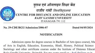 RGU Distance Education Admission 2024-2025 || Centre for Distance & Online Education