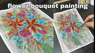 one stroke acrylic Painting flower bouquet tiger lily and roses