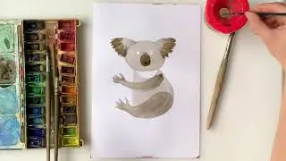 Рисуем коалу поэтапно акварелью. Как нарисовать коалу. Урок рисования для детей.