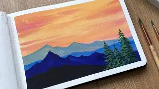 simple sunset watercolor painting for beginners | gouache painting step by step