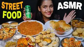 ASMR EATING INDIAN STREET FOOD PANIPURI, MOMOS, DAHIPURI, PAV BHAJI, GOLGAPPA, PIZZA, MASALA VADAPAV