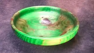 woodturning a larch bowl treated with dye