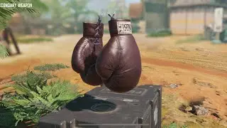Trying out boxing gloves