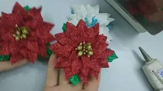 Пуансетия из глиттерного фоамирана. Простые шаблоны своими руками.