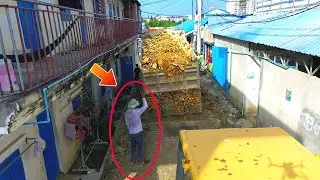 Amazing Construction Road KOMATSU Dozer Pushes Paving Stones Over The Road Complete100%  & Truck 5T