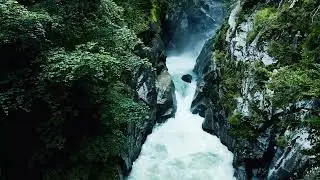 Aerial Drone Lake Waterfall Rocks Waves Water