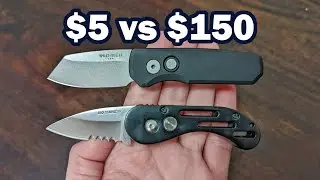 Protech Runt 5 Reverse Tanto vs Flea Market Cali Legal Auto - Small Details Review and Comparison