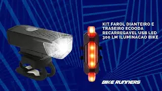 Kit Farol Dianteiro e Traseiro Recarregável USB Led 300 Lúmens Iluminação Bike