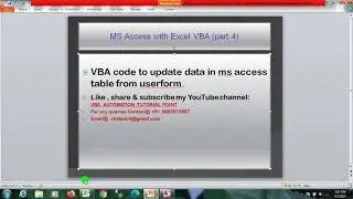 VBA code to update Ms Access Table data from Excel userform (Part 4)