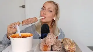 ASMR CHEESY CORNDOGS + SPICY RICE CAKES
