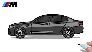 How to draw a BMW M5 F90 COMPETITION easy | Drawing bmw 5 series sports car
