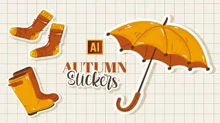 HOW TO DRAW AUTUMN WATERCOLOR STICKERS (umbrella, socks, boots) | TUTORIAL IN ADOBE ILLUSTRATOR