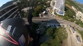 Landing in Becici on a paraglider