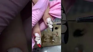 Mickey and mini mouse on nails / strengthening nails with gel / transparent tips with hearts