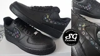 Louis Vuitton x black Nike Air Force 1 custom shoes | Sewing custom-made LV Swoosh