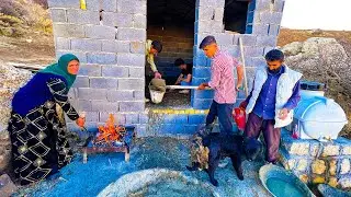 Amir and his family are pouring concrete on the floor of their new room
