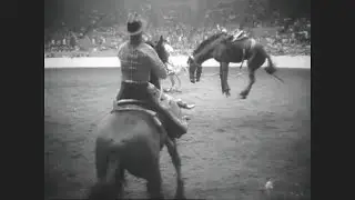 Old Rodeo Film: Horses and Saddle Bronc Riders, Clowns, Trick Riding, Fails
