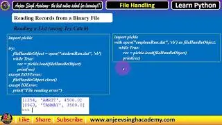 Binary File Handling in Python Part-7 | Binary File Read and Search