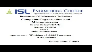 IT CO Lecture - 16 Working of 8085 Microprocessor(UNIT-3)