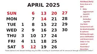 Calendar April 2025