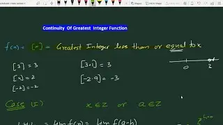Continuity of Greatest Integer function at Integral and Non Integral Points | Differentiability