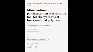 Miniemulsion polymerization as a versatile tool for the synthesis of functionalized p... | RTCL.TV