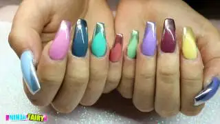 ACRYLIC NAILS| COFFIN NAILS | CHROME TIP MULTICOLOUR  | GEL POLISH | ACRYLIC INFILL AND APPLICATION
