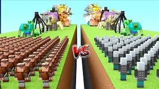 100 Guard Villager vs 100 Vindicator vs ALL Mutant mob in Minecraft