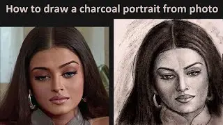 How to draw Aishwarya Rai | Aishwarya Rai portrait drawing | Charcoal portrait | Freehand drawing