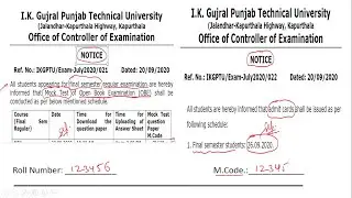 VERY URGENT NOTICE FOR IKGPTU STUDENTS FOR OBE (MOCK TEST, ANSWER SHEET AND ADMIT CARD)