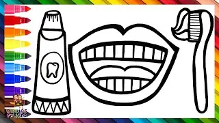 Dibuja y Colorea Una Boca Con Una Pasta De Dientes Y Un Cepillo Para Los Dientes 👄🪥🦷🫧🌈 Dibujos