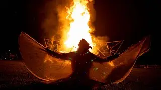 A wooden phoenix is set on fire during the Phoenixville Firebird Festival