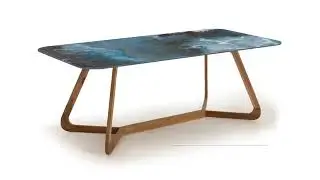 Outdoor Table with Wooden Base and Thunderstorm Ceramic Top - Infinity