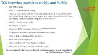 TCS interview questions and answers on Oracle SQL and PL/SQL