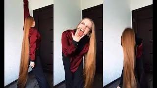 Headbanging to rock music (preview) Russian beauty Olesya with super long golden hair