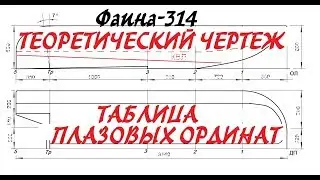 Теоретический чертеж и таблица плазовых ординат. Моторная лодка Фаина314