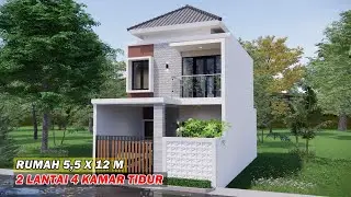 DESAIN RUMAH 5,5 X 12 METER 2 LANTAI 4 KAMAR
