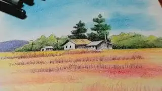 Scenery Drawing with Pencil Colour for beginners | How to draw landscape step by step for beginners