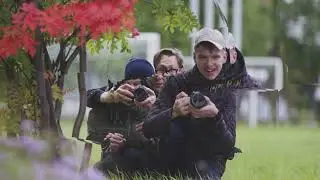 Снимаем во дворе школы  