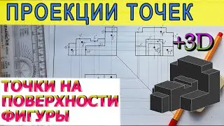 Три проекции точек на поверхности фигуры  Расположение точек на проекциях сложной фигуры