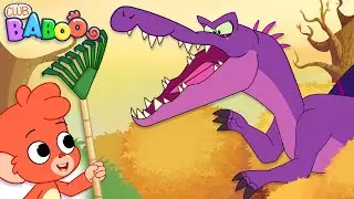 Club Baboo Dinosaur Raking Leaves Autumn Cartoon | The Spinosaurus is helping out! | Dinos for Kids