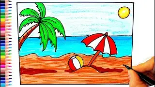 Plaj Çizimi - Kumsal Resmi Çizimi - How To Draw a Beach - Plaj ve Kumsal Çizimi - Drawing Beach
