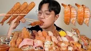 Eating sushi and fried shrimp🍣 ASMR